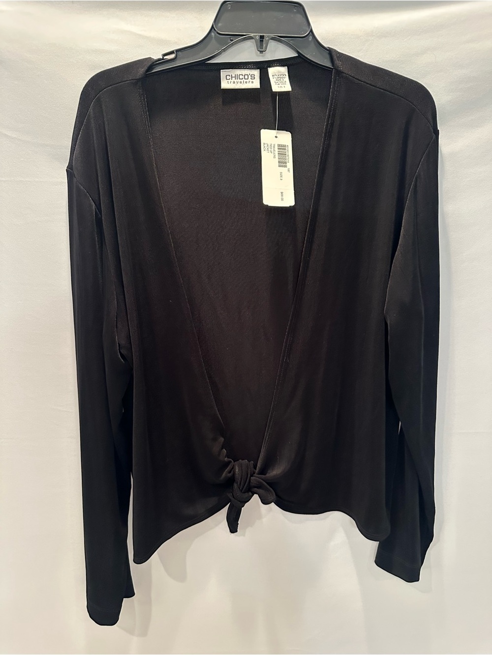 Chico's Black Knot-Front Long Sleeve Cardigan